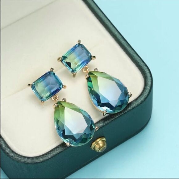 #17 925 Tourmaline Statement Teardrop Earrings - Picture 1 of 9